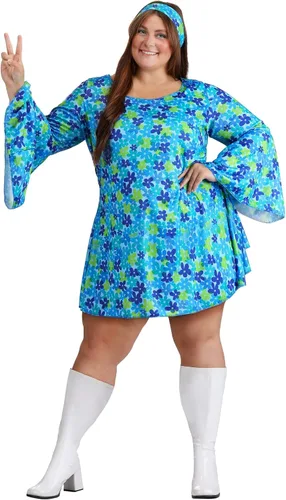 Vista 2 de Wildflower Hippie Dress Costume 70s Outfit For Women Floral Print Minidress, Scoop Neckline And Flared Sleeves
