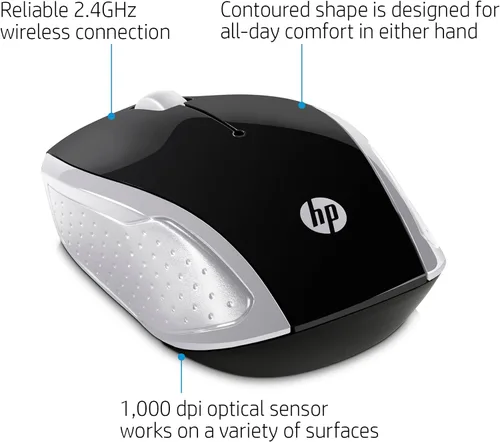 Vista 3 de HP Ratón inalámbrico 200 (negro/plata, 2HU84AA)