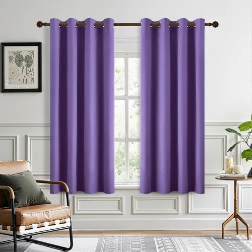Vista 49 de DONREN Cortinas opacas completas para dormitorio, aislamiento térmico y reducción de ruido, cortinas de lino con ojales para sala de estar y Negro