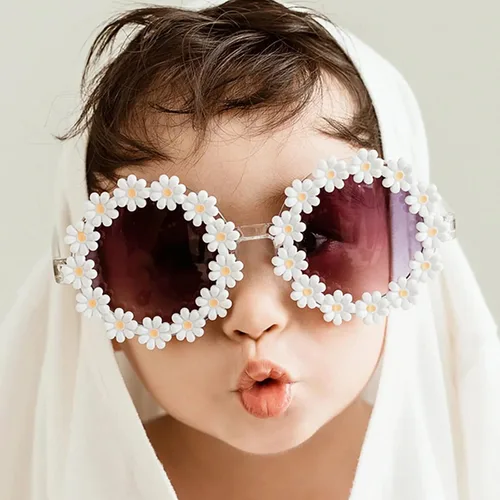 Vista 3 de Gafas de sol redondas de flores para niñas, con protección UV 400, para playa al aire libre