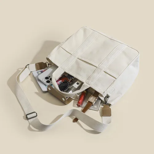 Vista 6 de Bolsa de lona con múltiples bolsillos para mujer, bolsa cruzada duradera de gran capacidad, bolsa de hombro práctica casual con compartimentos