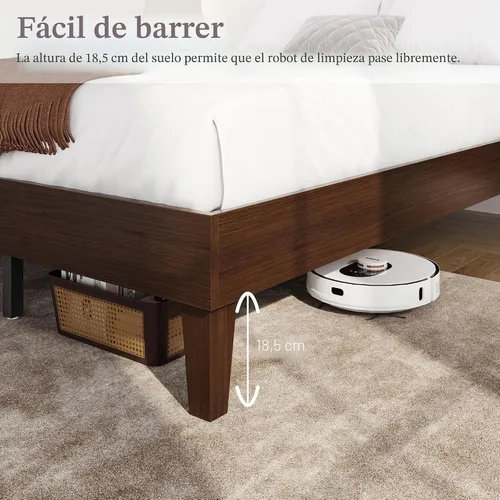 Vista 6 de Yaheetech Estructura de Cama Completa de Madera Sólida Natural con Plataforma con Soporte de Listones de Madera, Espacio de 12 Pulgadas Debajo