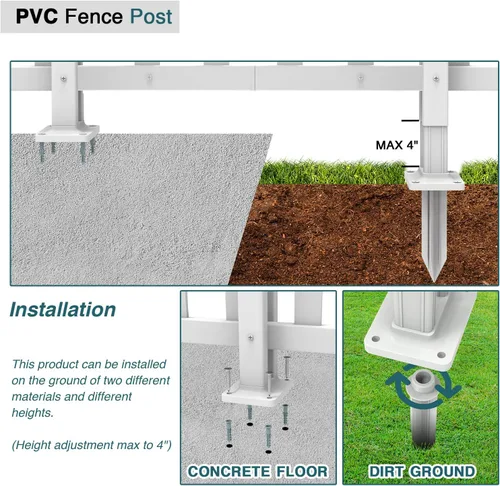 Vista 4 de ECOOPTS 76 cm de altura Valla de PVC blanco poste de piquete de vinilo para valla de piquete