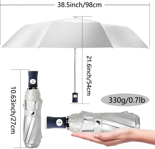 Vista 10 de FDJASGY Capa de revestimiento plateado, bloqueo de tela UV 99.9%, paraguas compacto plegable de viaje, paraguas automático resistente al viento