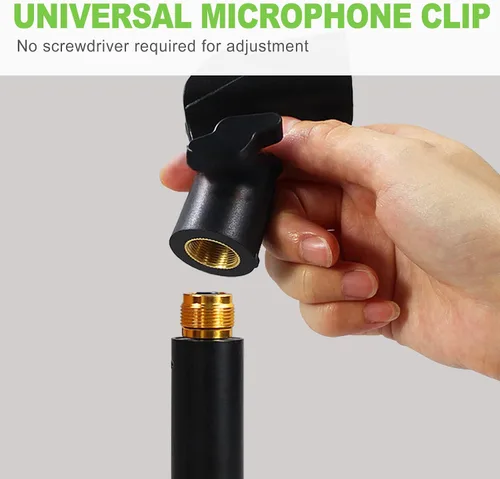 Vista 4 de Juego de 2 clips de micrófono ajustables universales, soporte de micrófono con adaptador de tornillo de 5/8 a 3/8 pulgadas para soporte, clips