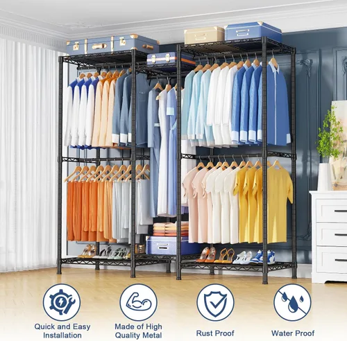 Vista 6 de Ulif E12 - Perchero independiente resistente con estantes, sistema de almacenamiento de ropa de metal para colgar ropa, 57.1 pulgadas de ancho x 16