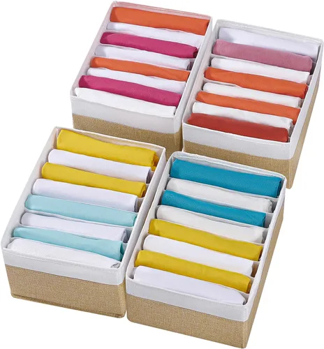 Vista 12 de Paquete de 4 Organizadores de Cajones para Camisetas para Ropa, Caja de Almacenamiento de Armario de 8 Compartimentos con Rejillas, Organizador