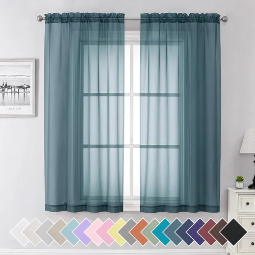 Vista 173 de Aiyufeng 2 paneles de cenefa transparente negra de 14 pulgadas de largo, cortinas cortas negras transparentes para dormitorio, cortinas de cocina