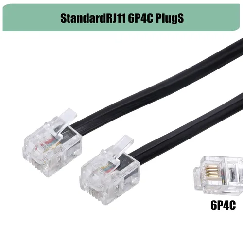 Vista 5 de Cable de extensión de teléfono de 20 pies con conectores RJ11 6P4C estándar para teléfono fijo (negro 6M, 2 unidades)