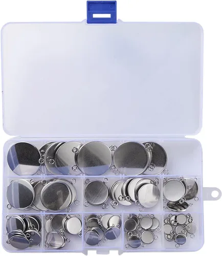 Vista 11 de Craftdady 36 unidades de conectores colgantes de bandeja de bisel en blanco de 0.315-0.551 in, ajuste de cabujón de camafeo redondo, acero