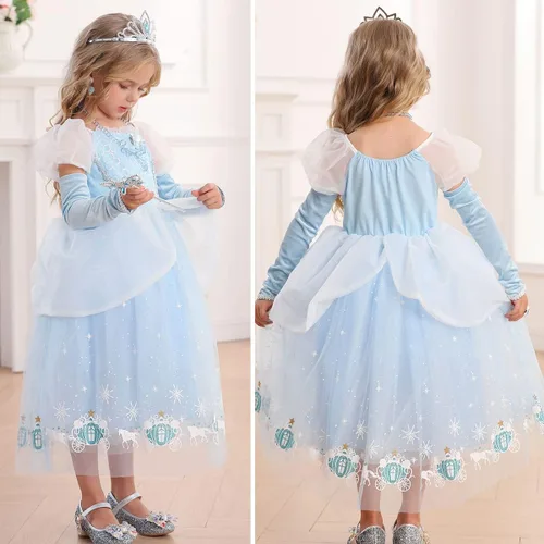 Vista 4 de iTVTi Disfraz de Cenicienta de princesa para niñas, disfraz de carnaval de Halloween para cosplay