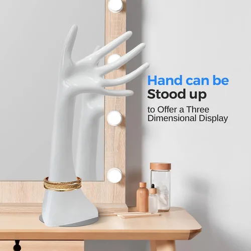 Vista 5 de SereneLife Soporte para exhibición de mano de joyería, mano de maniquí femenina larga extendida, organizador blanco para accesorios, adecuado