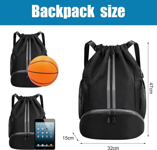 Vista 5 de Bolsa de fútbol deportiva con cordón, mochila de gimnasio para hombres y mujeres, con compartimento para pelotas y zapatos, mochila de fútbol