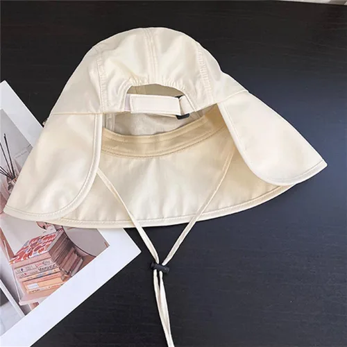 Vista 6 de Sombrero de sol para mujer de ala ancha con protección solar UPF 50+, para pesca, senderismo, exterior, verano, secado rápido Beige