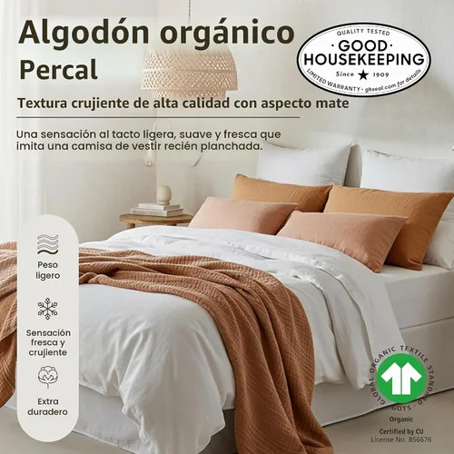 Vista 2 de California Design Den Juego de 2 sábanas individuales - 100% algodón orgánico, sensación de percal crujiente y transpirable, sábanas blancas de 01