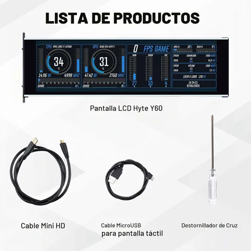 Vista 8 de GeeekPi monitor LCD táctil IPS de 12.6 pulgadas FHD 1920x515, pantalla de visualización, compatible con la carcasa de PC Hyte Y60, CPU, GPU, panel