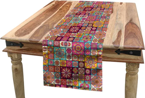 Vista 31 de Lunarable Camino de mesa tropical y manteles individuales, acuarela tucán loro flamenco piñas y flores silvestres sobre rombo, juego para decoración