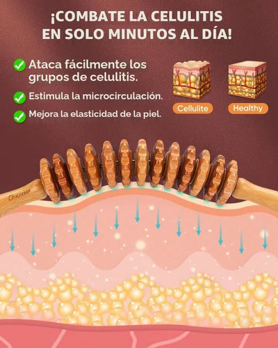 Vista 2 de ONUEMP 2 herramientas de masaje de terapia de madera, rodillo de masaje de madera y cuerda de rodillo masajeador de espalda, kit de maderoterapia