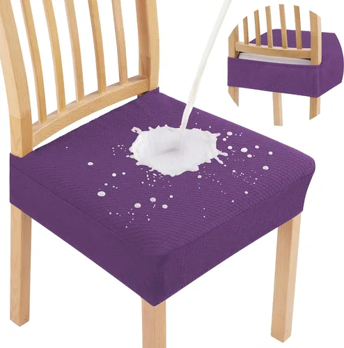 Vista 19 de Smiry Juego de 2 fundas de asiento impermeables para sillas de comedor, tela jacquard elástica, extraíble y lavable, fundas protectoras de asiento