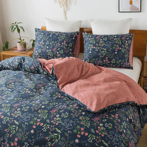 Vista 45 de HoneiLife Juegos de Fundas de Edredón Twin - Funda de Edredón Floral 100% Algodón, Juego de Ropa de Cama Transpirable de 2 Piezas con Cierre
