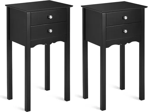 Vista 12 de Giantex Mesa auxiliar con 2 cajones, mesita de noche, mesa decorativa multiusos, sala de estar, dormitorio, muebles para el hogar (1, negro)
