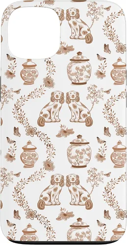 Vista 7 de Funda para iPhone XS Max Preppy Marrón y Blanco Toile Chinoiserie Perros y Jengibre