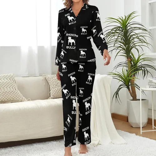 Vista 2 de American Bully Dog - Conjunto de pijama de manga larga para mujer, ropa de descanso con botones