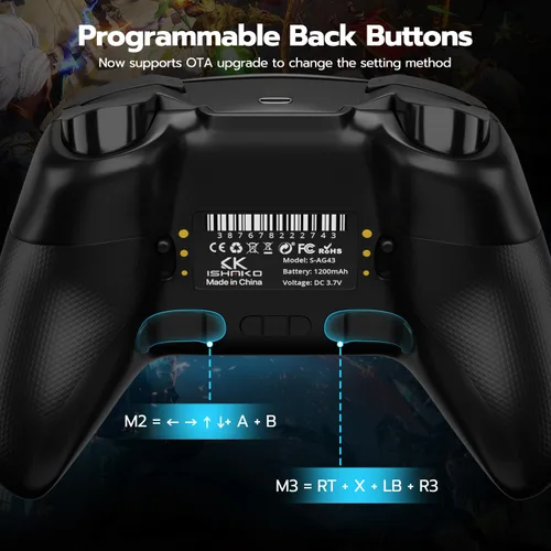 Vista 4 de ISHAKO Wireless PC Controller, Hall Effect Gaming Controller for PCLaptopSwitchiPhoneAndroid,with RGB Lighting, Turbo, Back Buttons, Hall
