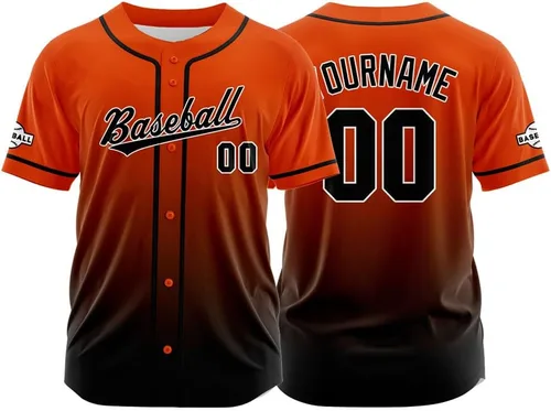 Vista 33 de Camiseta de béisbol con degradado personalizado, nombre, número y logotipo personalizados para hombres, mujeres y niños