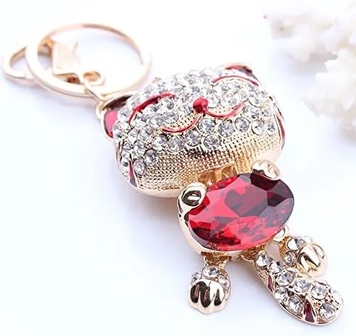 Vista 4 de Lindo gatito gato Bling cristales Rhinestone llavero llavero titular bolso encanto para los amantes de las mascotas rojo