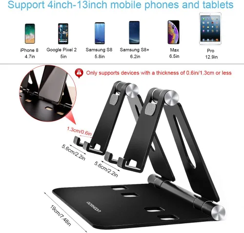 Vista 2 de aceyoon Soporte ajustable para tableta, soporte para iPad/teléfono celular para escritorio, soporte de aleación de aluminio para 2 teléfonos o una