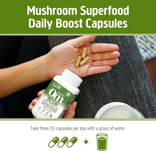 Vista 6 de Om Mushroom Superfood Reishi - Suplemento superalimenticio de cápsulas de hongos, 90 unidades, 30 días, adapttógeno, apoyo al estrés y al sistema