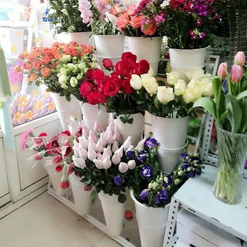 Vista 5 de U&Q - Soporte de metal para 3 plantas con ruedas, moderno estante para plantas con cubo de flores, soporte de exhibición de flores para interiores