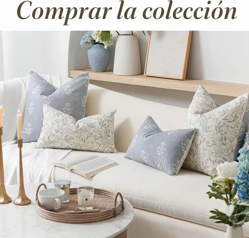 Vista 5 de SageSelvas Fundas de almohada decorativas florales de 18 x 18 pulgadas, juego de 2, fundas de almohada de estilo rústico costero azul para sofá