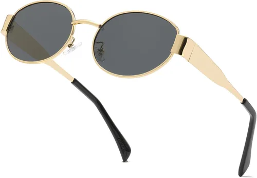 Vista 5 de Lentes de sol ovalados retro para mujeres y hombres, lentes de sol ovalados de metal de los años 90, tonos vintage