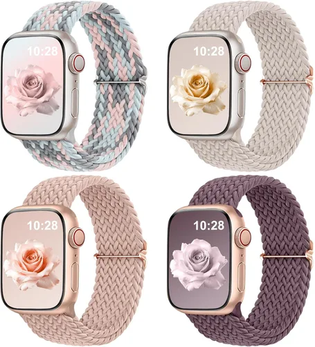 Vista 20 de DaQin Paquete de 4 correas elásticas trenzadas Solo Loop para Apple Watch para mujeres y hombres, de 1.575 pulgadas, 1.614 pulgadas, 1.654 pulgadas