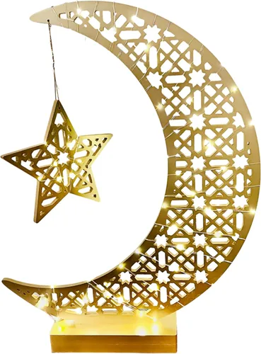 Vista 12 de Soporte de luz de estrella de luna de ramadán, luces nocturnas de bienvenida de Ramadán, decoración de árbol de media luna, decoración de mesa 2 pzas