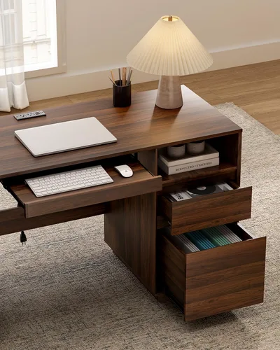 Vista 7 de Escritorio ejecutivo grande de 59 pulgadas con cajón de archivos, escritorio para computadora de granja, escritorio de oficina en casa con estación
