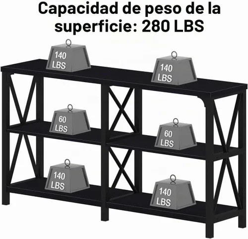 Vista 5 de IBF - Mesas de consola industriales para entrada, roble negro, 55 pulgadas