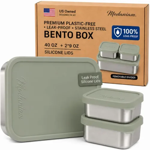 Vista 15 de Lonchera de acero inoxidable a prueba de fugas de 27 onzas, contenedores de almuerzo de acero inoxidable, caja Bento, recipientes de metal para Negro