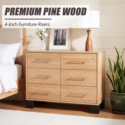 Vista 5 de Juego de 4 elevadores de muebles de cama de madera maciza de 4 pulgadas, elevadores de sofá cuadrados negros resistentes, bloques de madera marrón