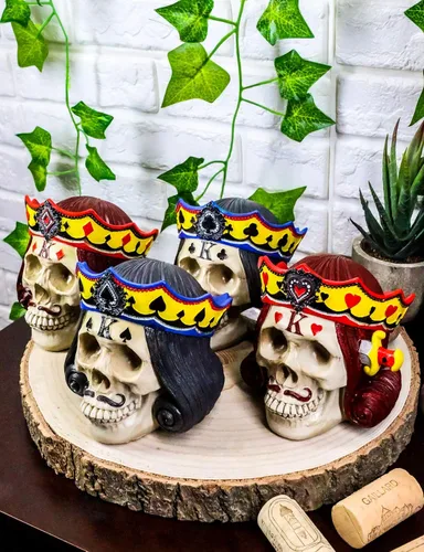 Vista 5 de Ebros Juego de 4 tarjetas de póker Casino Royale King Calaveras de todos los 4 Trajes Pala Corazón Club Diamante Coronas de Poker Figurita 4.25