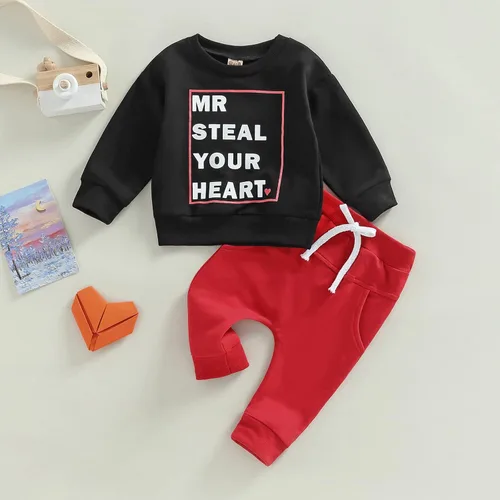 Vista 2 de Karuedoo Conjunto de sudadera con cuello redondo y pantalones deportivos para el día de San Valentín