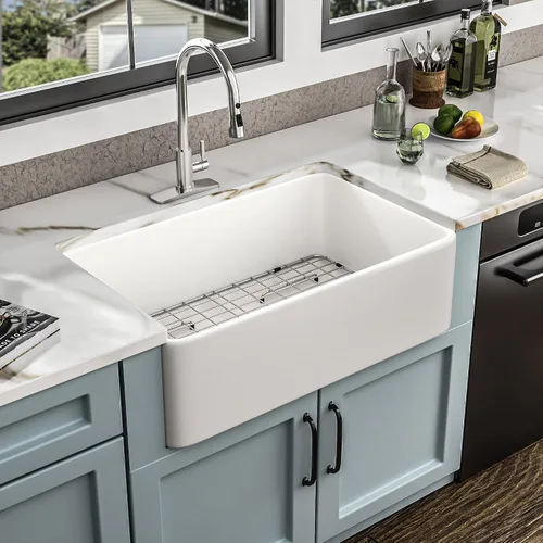 Vista 15 de Fregadero de barra blanco de 24"x18" para montaje bajo encimera - Arcilla refractaria de porcelana cerámica de alto brillo, montaje dual, un seno