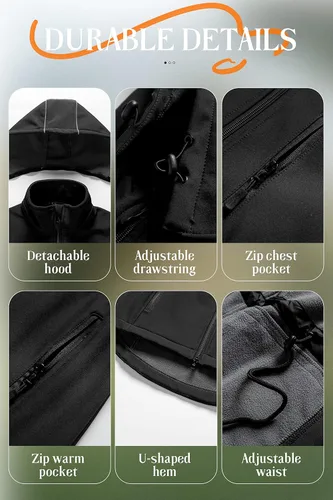 Vista 6 de Chrisuno Chaqueta ligera y larga con forro polar Softshell para mujer, impermeable Anorak con capucha extraíble