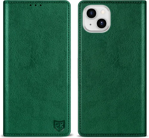 Vista 15 de ZZXX Funda tipo cartera para iPhone 14 con bloqueo RFID, soporte de ranura para tarjetas, funda protectora de cuero magnético fuerte plegable