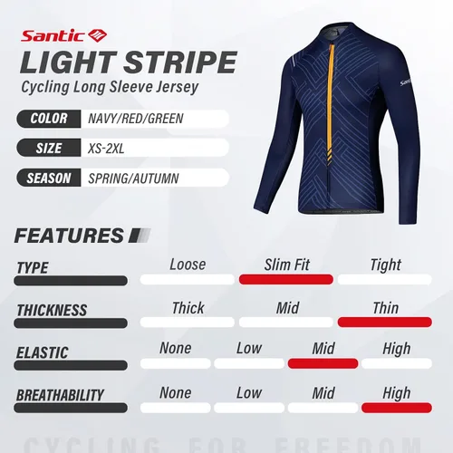 Vista 49 de Santic - Camiseta de ciclismo para hombre, manga larga, reflejante, cremallera completa, con bolsillos