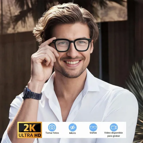 Vista 2 de Lentes inteligentes, lentes inteligentes Ai-Glasses para exteriores, traducción de grabación, gafas de sol Bluetooth, protección UV, 8 MP HD, lentes