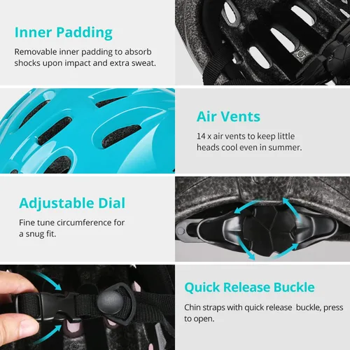 Vista 4 de Casco de bicicleta para niños pequeños, casco multideportivo ajustable para niños y niñas