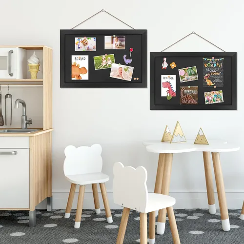 Vista 4 de AKTOP - Juego de 2 pizarras de corcho negro con lino de 16.7" X 11", pequeño tablero de anuncios con marco para pared, tablero decorativo